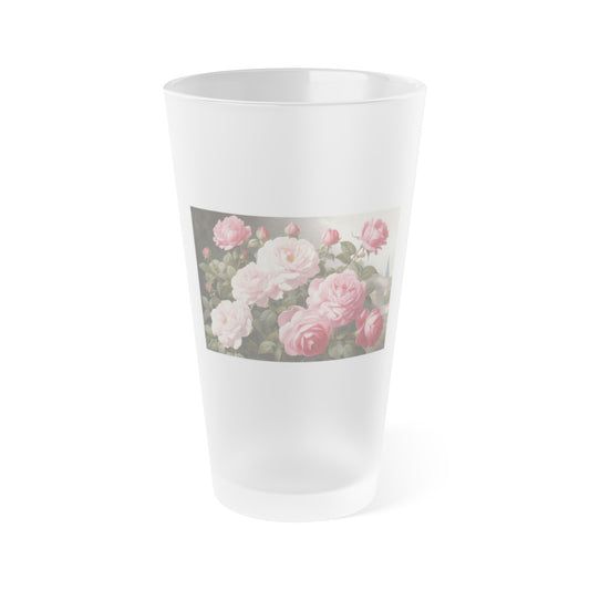 Pink Roses Frosted Pint Glass, 16oz